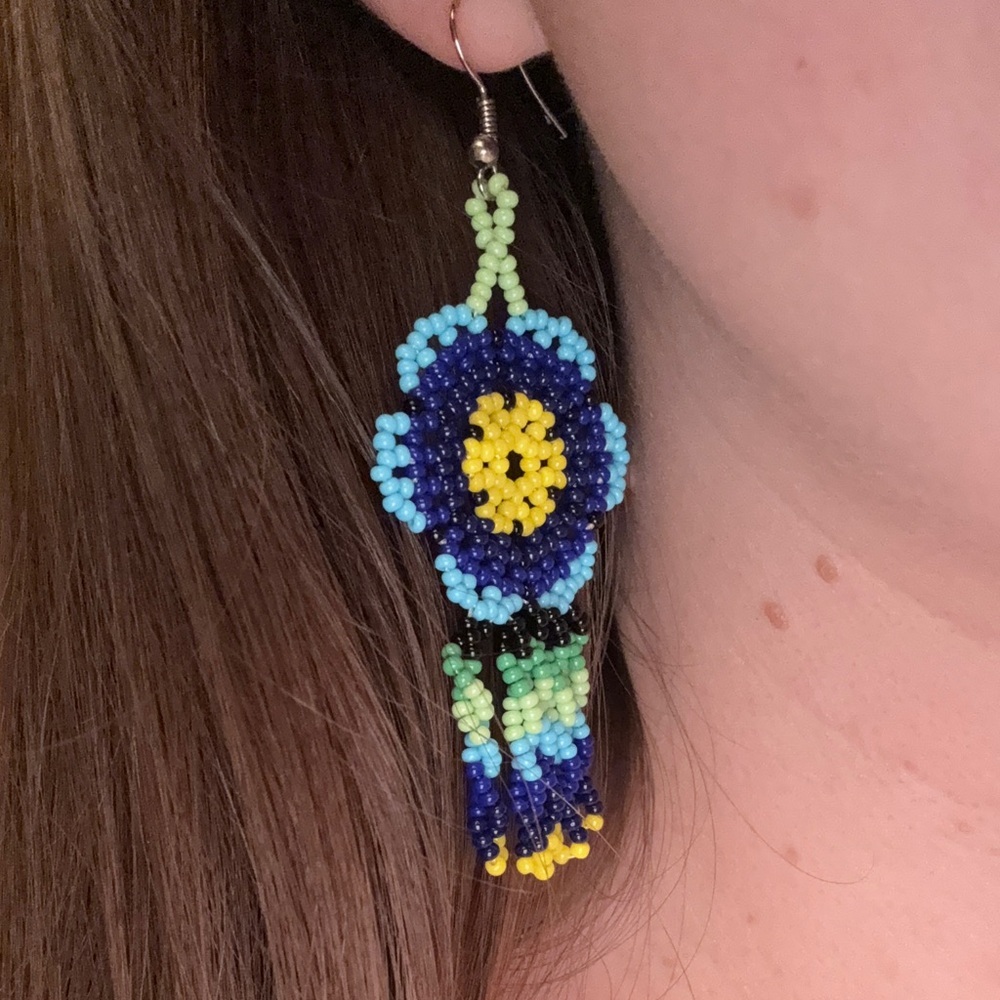 Handmade Artisinal Colorful Beaded Floral Earrings